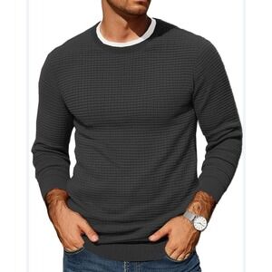 NEW COOFANDY Waffle Knit Sweater Men Size M Black Pullover Crewneck NWT Stretch‎